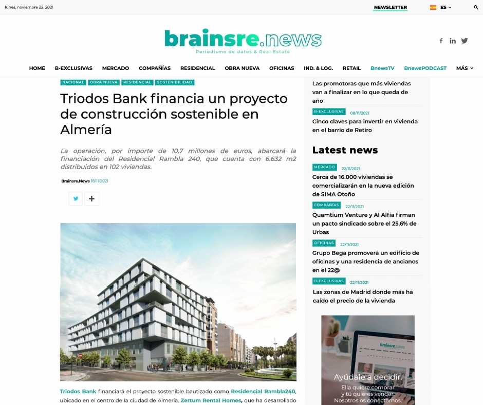 Triodos Bank financia un proyecto de construcción sostenible en Almería