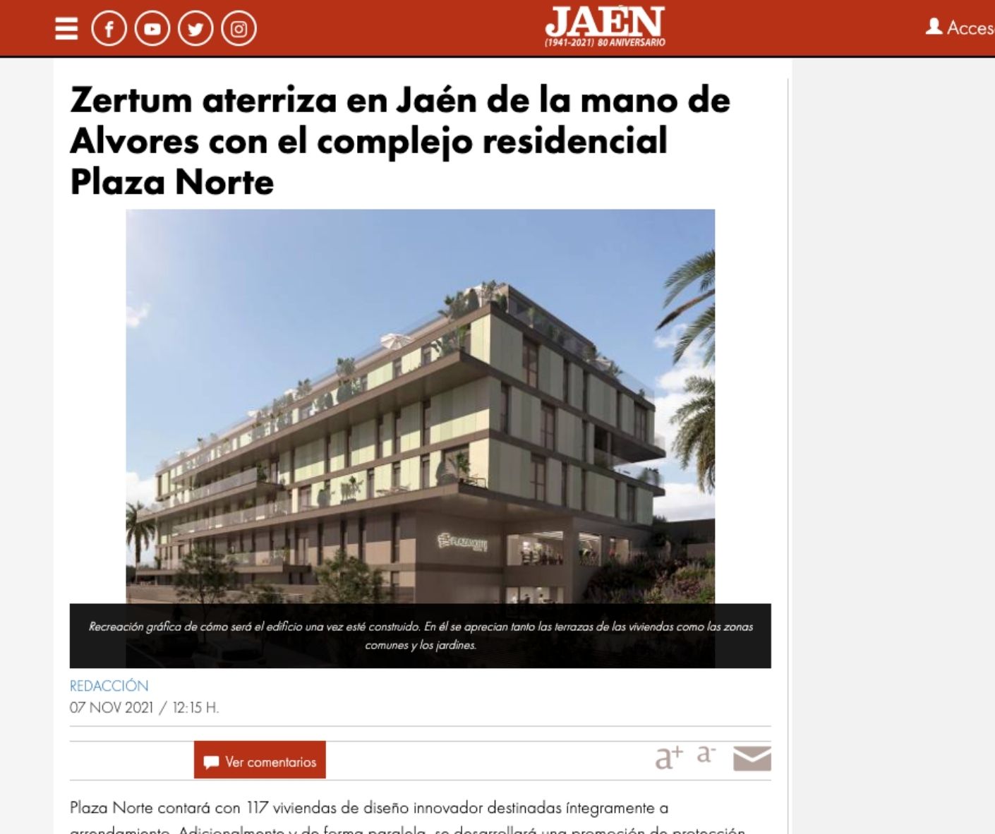 Zertum aterriza en Jaén de la mano de Alvores con el complejo residencial Plaza Norte