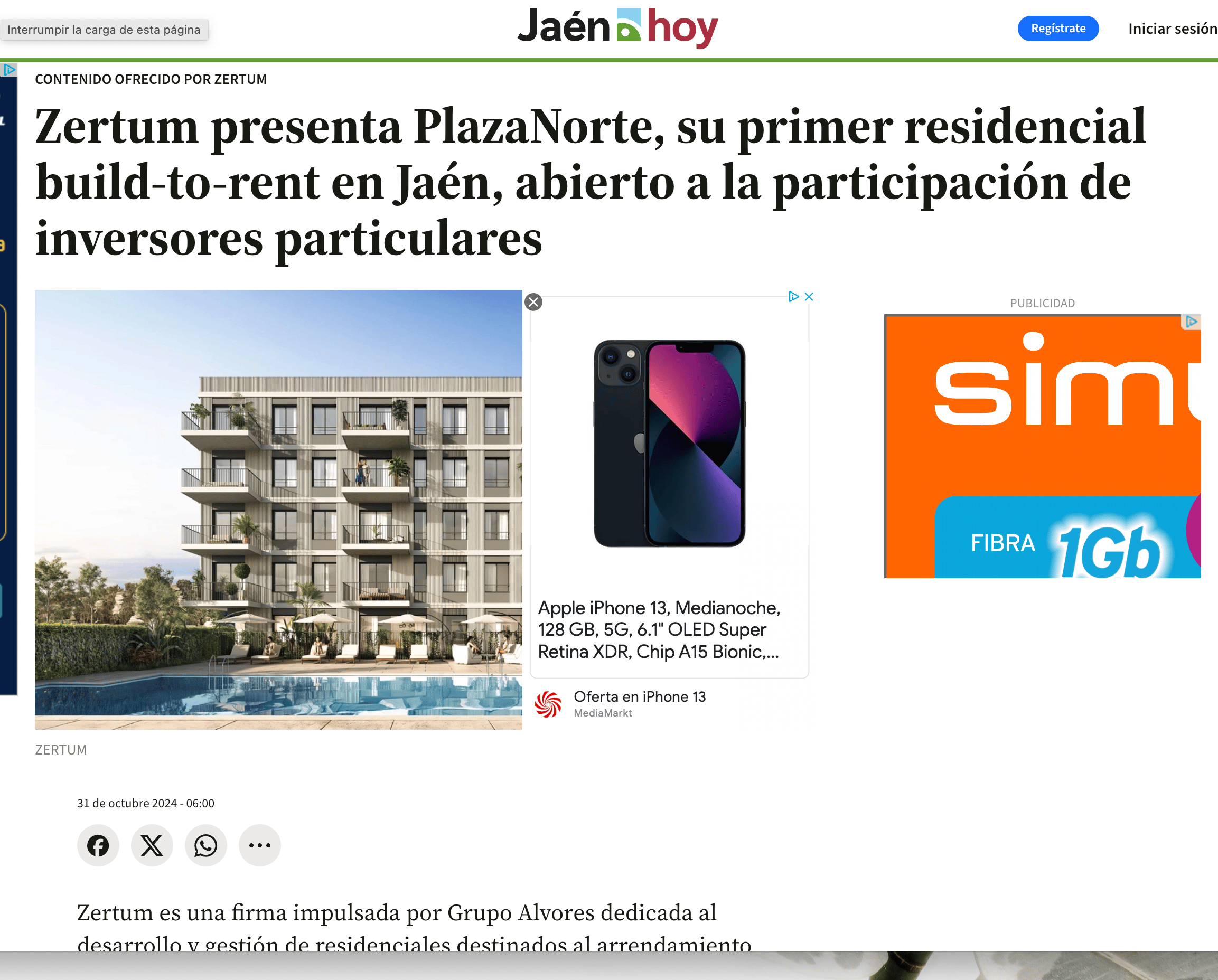 Zertum presenta PlazaNorte, su primer residencial build-to-rent en Jaén