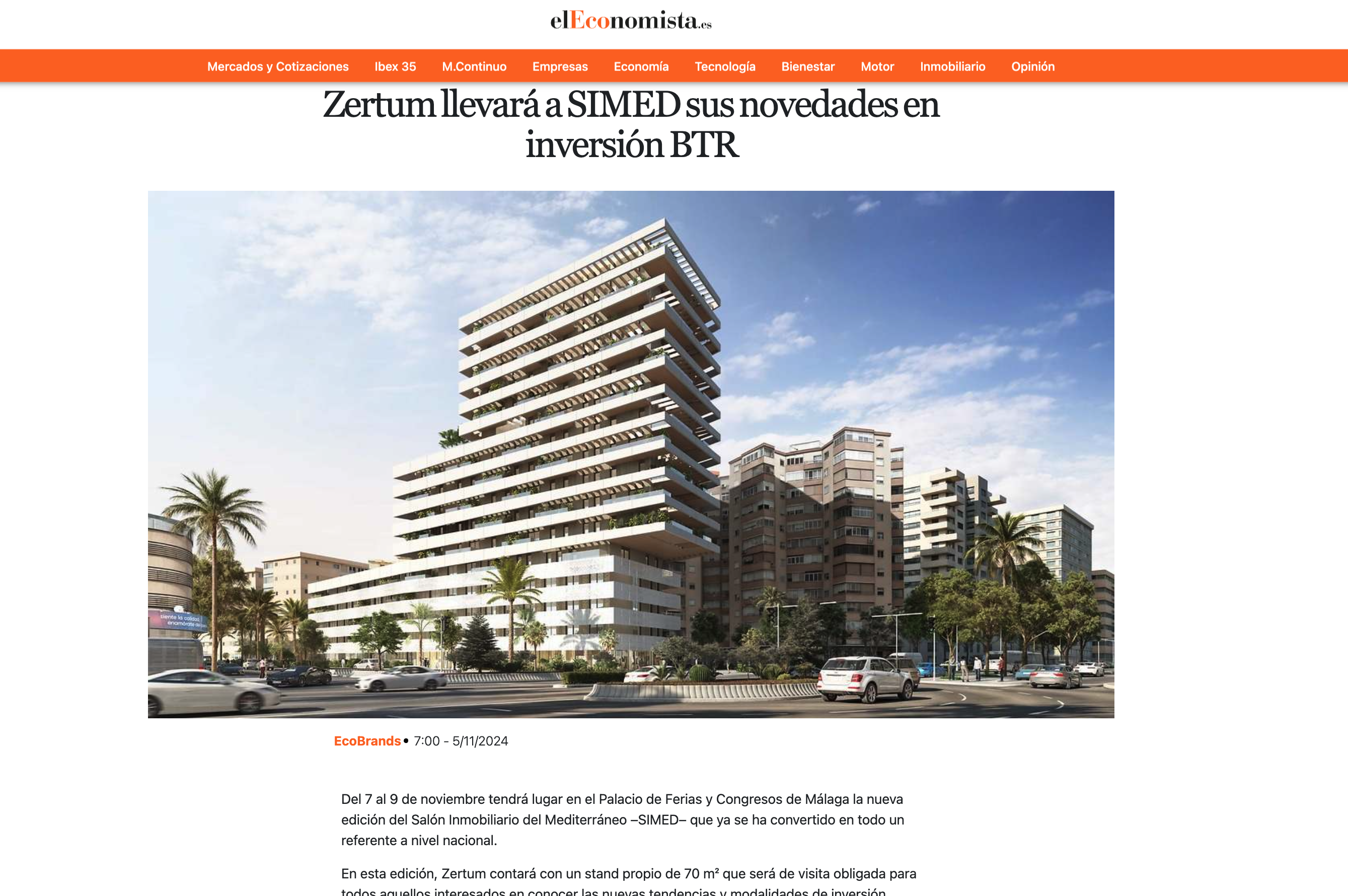 Zertum llevará a SIMED sus novedades en inversión BTR